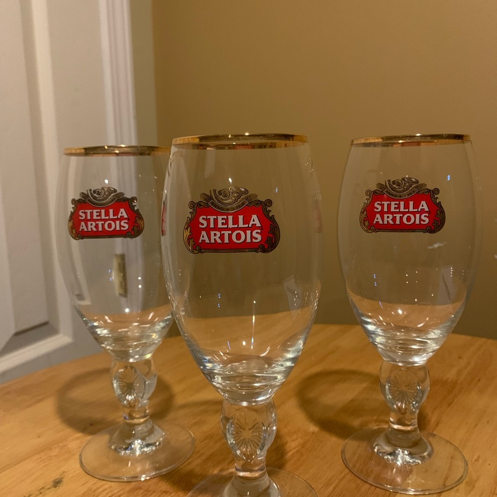 Three Stella Artois Beer Glasses